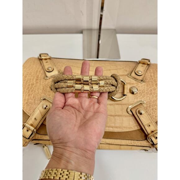 Versace Canyon Crocodile Embossed Leather Suede Medusa Bag Beige Medium - Picture 11 of 11